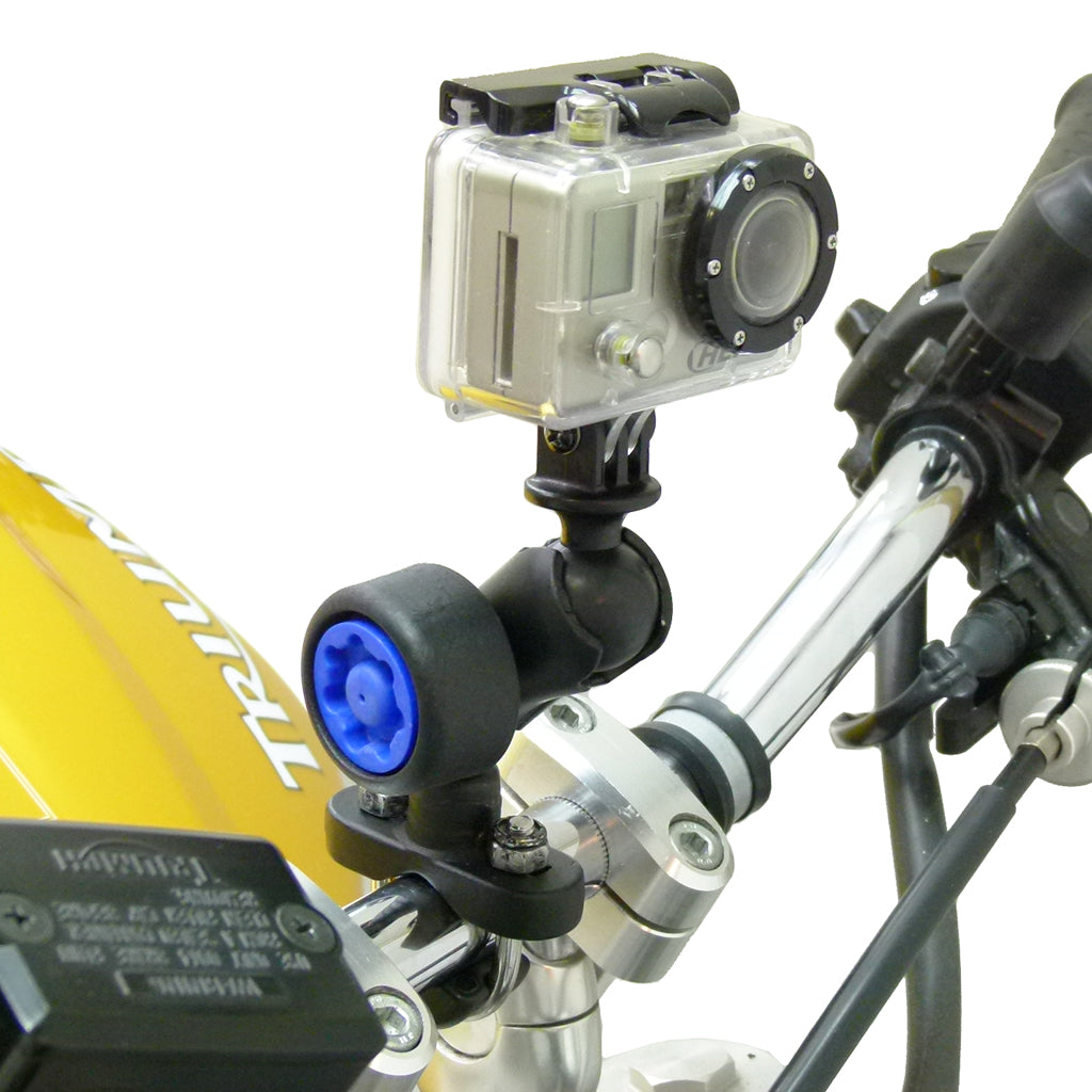 U-Bolt 1 inch Ball Handlebar Mount with Security Pin-Lock Short Double Socket Arm and GoPro Hero Camera Adapter (sku 30638)