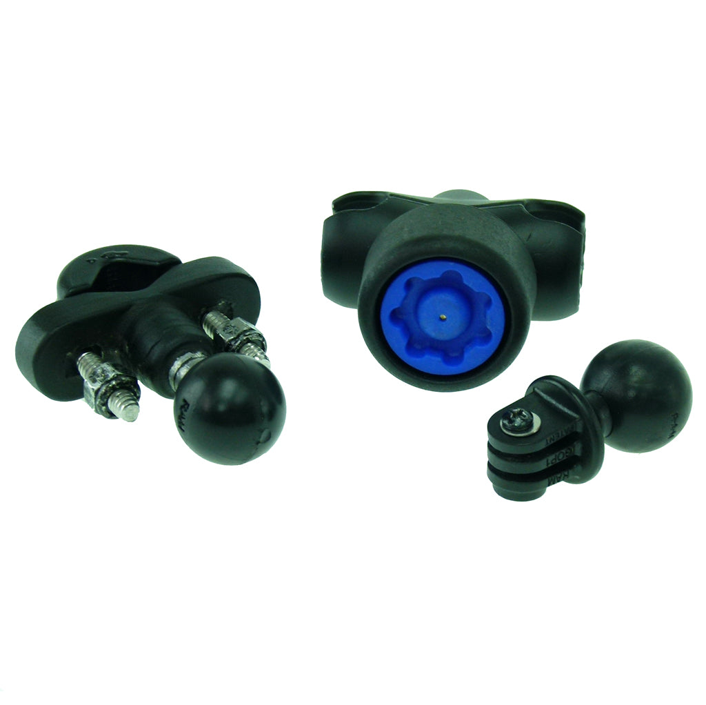 U-Bolt 1 inch Ball Handlebar Mount with Security Pin-Lock Short Double Socket Arm and GoPro Hero Camera Adapter (sku 30638)