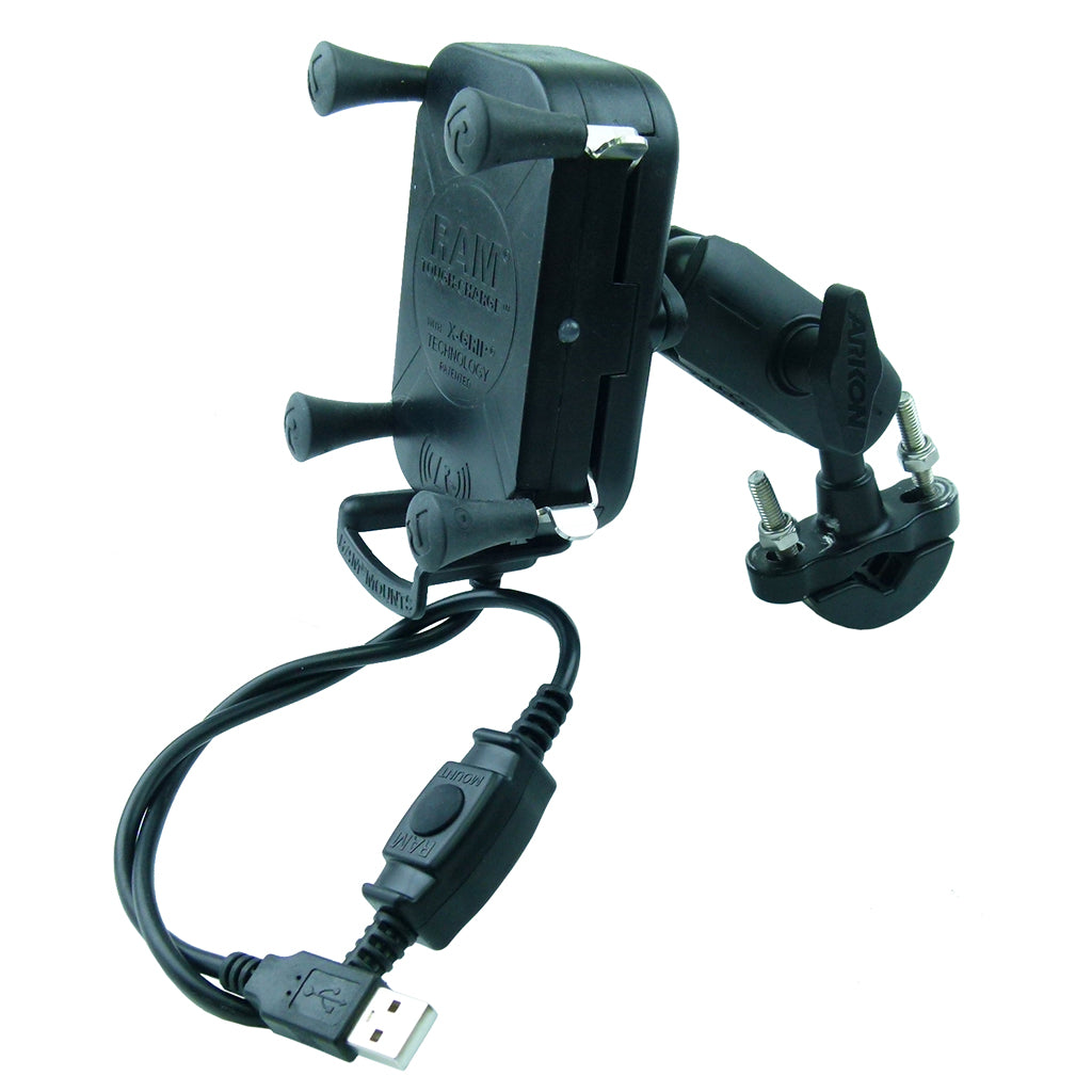 Extended Wireless Waterproof Tough Charging Motorcycle Handlebar Mount (sku 57099)