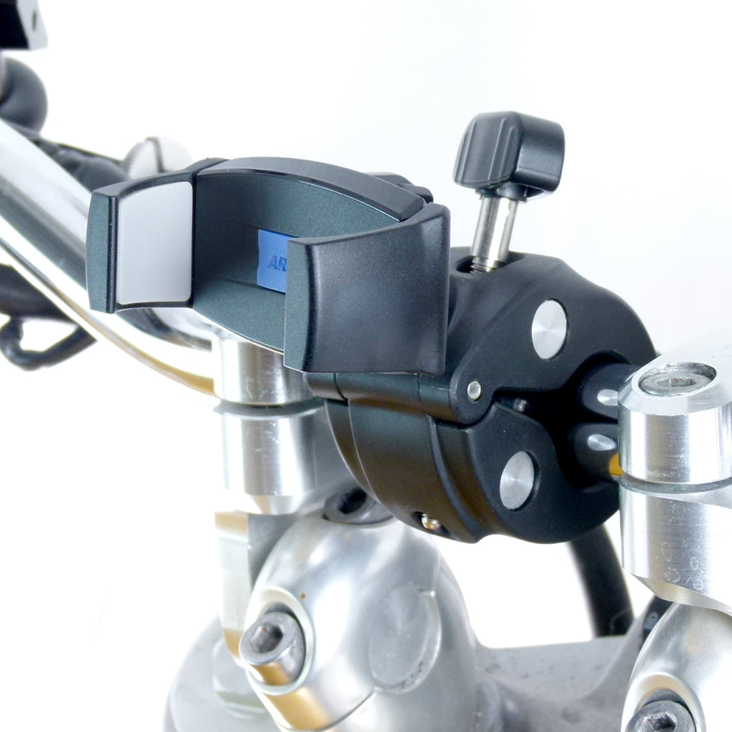 Motorcycle Small Clamp Handlebar Mount &amp; Strong Grip Holder for iPhone 13 (sku 58518)