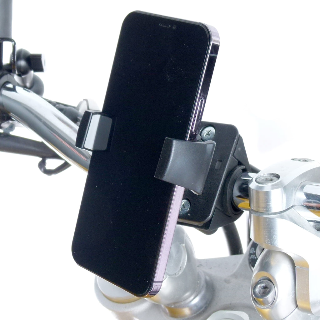Motorcycle Handlebar Mount &amp; Strong Grip Holder for iPhone XR (sku 58081)
