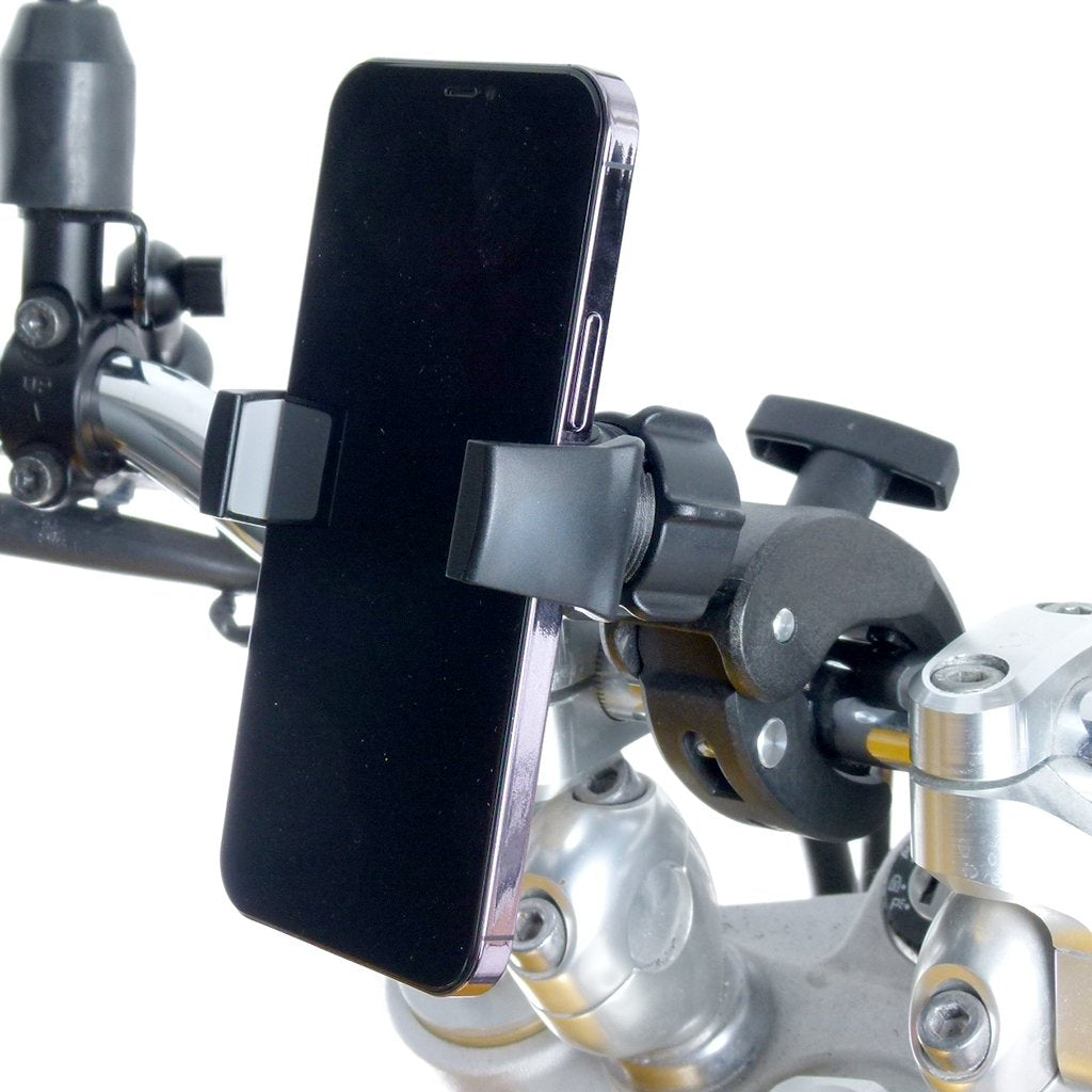 Robust Motorbike Clamp Mount &amp; Strong Grip Holder for iPhone 13 (sku 58558)