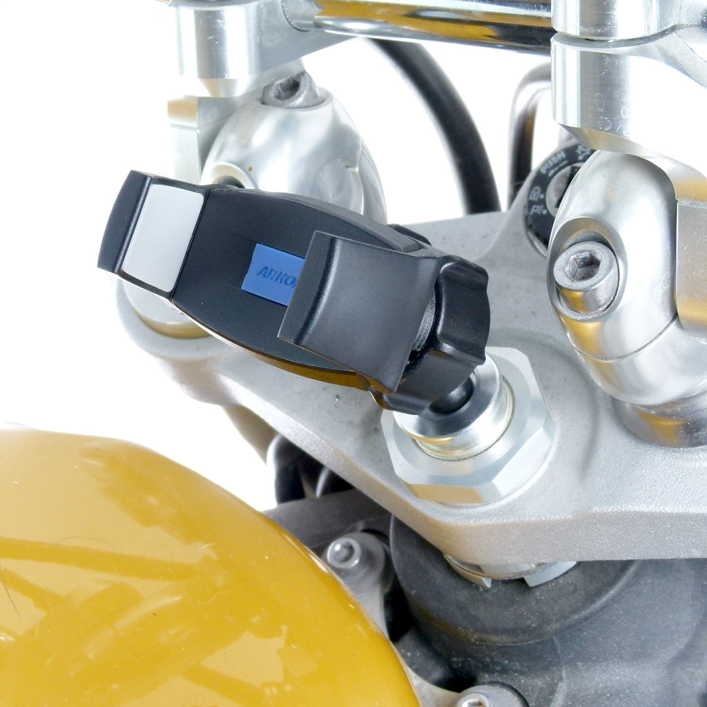 17.5 - 20.5mm Motorcycle Fork Stem Mount &amp; Strong Grip Holder for iPhone XS Max (sku 58404)