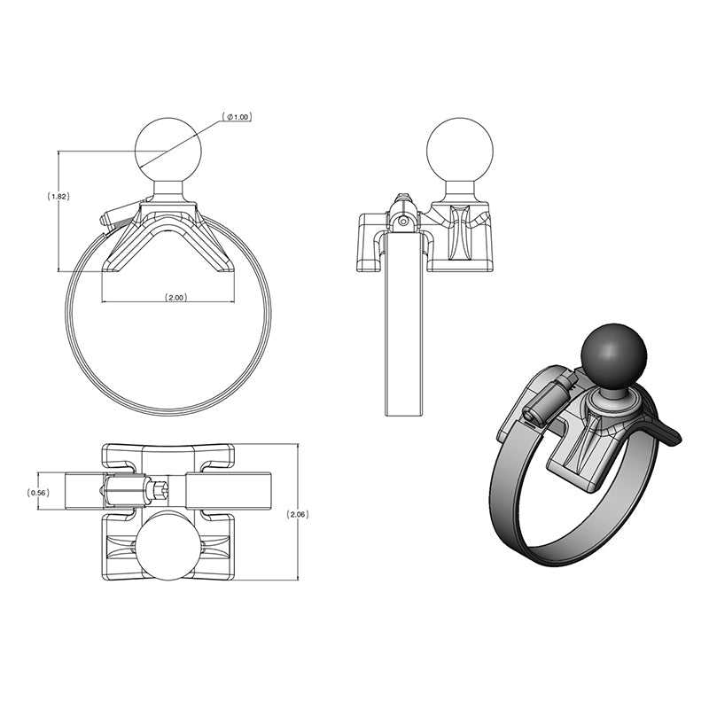RAM Tab-Tite Mount with Strap Hose Clamp Base for iPad Gen 1-4 + More RAM-B-108-TAB3 (sku 59252)