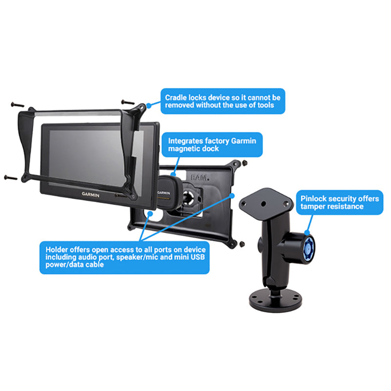 RAM Pin-Lock Drill-Down Locking Mount for Garmin fleet 660/670 RAM-B-138-S5-GA66L (sku 59236)