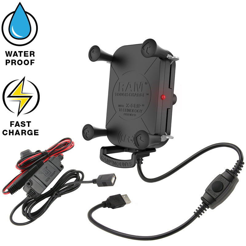 13.3-14.7mm (0.52-0.85") Extended Wireless Waterproof Tough Charging Motorcycle Mount (sku 57092)