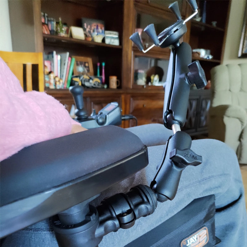 RAM Phone Mount for Wheelchair Armrests with Quick Release &amp; Swivel RAP-AAPR-WCT-419-UN7 (sku 59319)