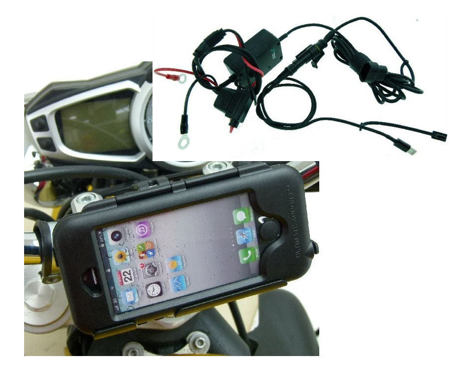 Powered Hardwire Waterproof Motorcycle PRO Handlebar Mount Kit for iPhone SE (sku 34781)