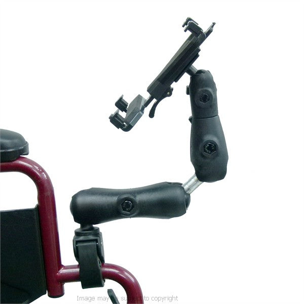 Wheelchair Rail and Tube Mount with Extension for Amazon Fire 7" Tablet (sku 33017)