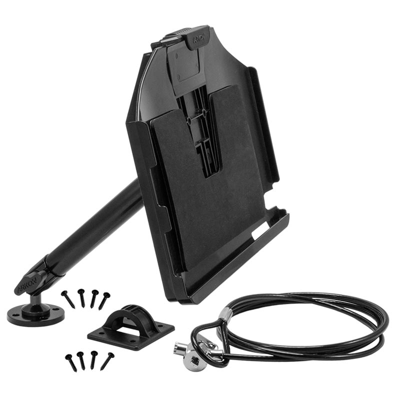 Custom Fit iPad 4, 3, 2 Holder with Cable Lock and Heavy-Duty Drill-Base Mount with 10" Arm (sku 34953)