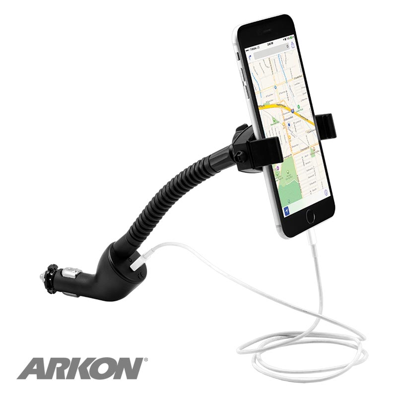 Arkon MG295 Mobile Grip 2 Lighter Socket iPhone Car Mount with USB Charger for iPhone X, 8, 7 Plus, 8, 7, 6S (sku 41174)