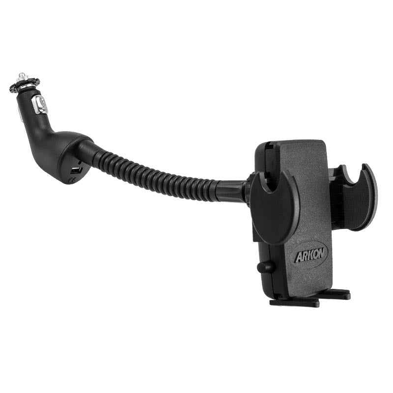 Arkon SM495 Mega Grip Lighter Socket Phone Car Holder Mount with USB Charger for iPhone X, 8, 7, 6S Plus, 8, 7, (sku 41141)