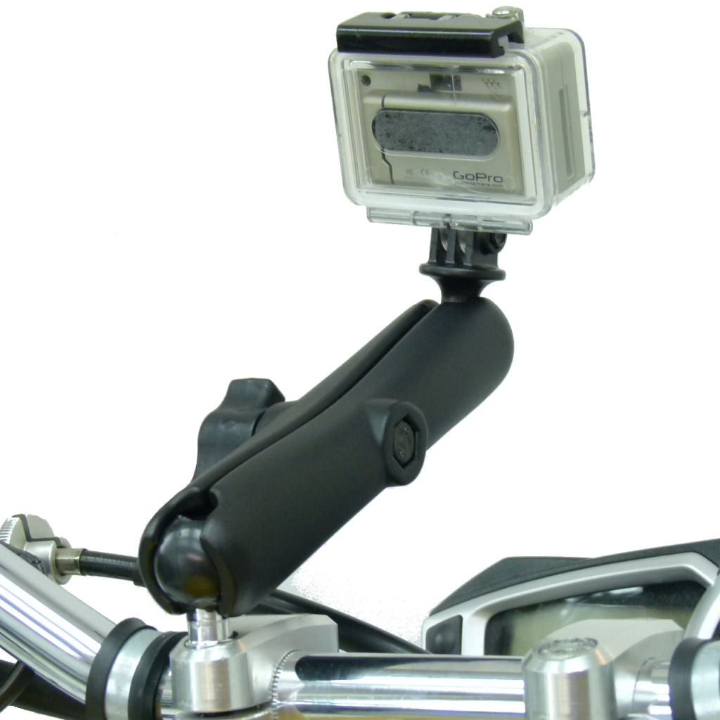 Motorcycle Handlebar Clamp 1inch Ball Mount with M8 Screws and Long Double Socket Arm for GoPro Hero Camera (sku 30635)