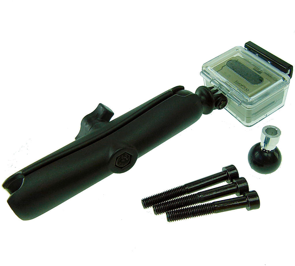Motorcycle Handlebar Clamp 1inch Ball Mount with M8 Screws and Long Double Socket Arm for GoPro Hero Camera (sku 30635)