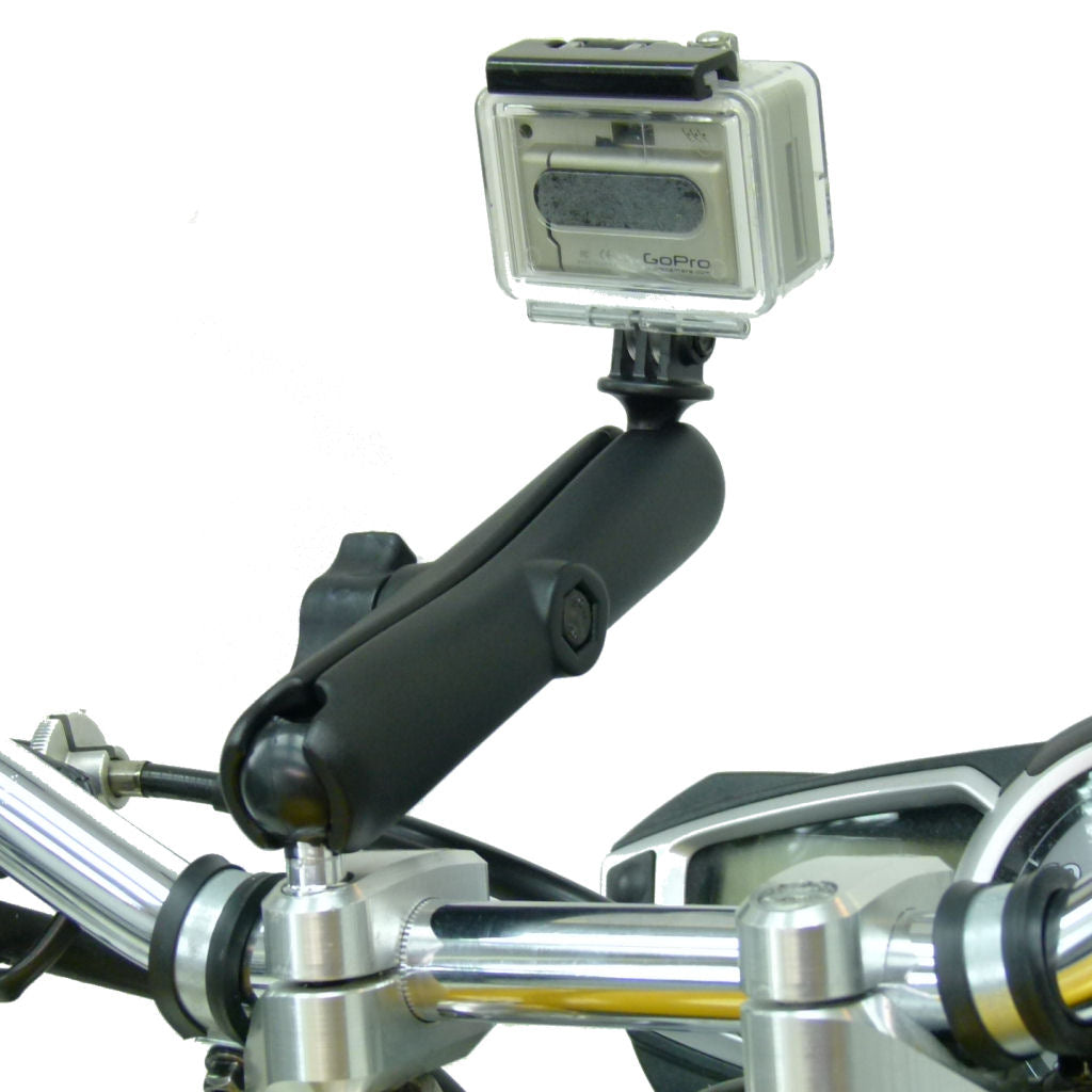 Motorcycle Handlebar Clamp 1inch Ball Mount with M8 Screws and Long Double Socket Arm for GoPro Hero Camera (sku 30635)
