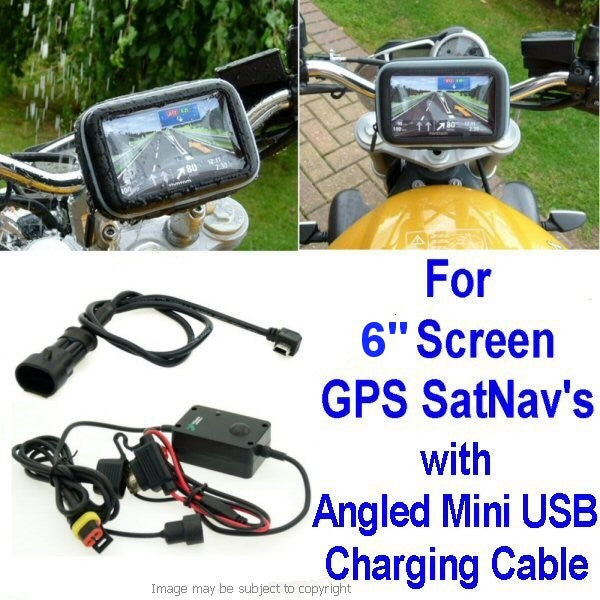 6inch SatNav GPS Powered Motorcycle Mount - Angled Mini USB (SKU 14146)