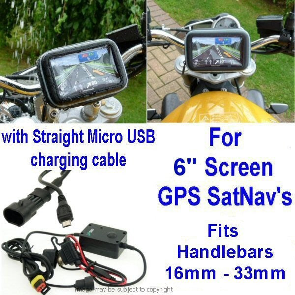 6inch SatNav GPS Powered Motorcycle Mount - Straight Micro USB (SKU 14148)