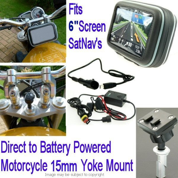 6inch GPS SatNav Motorcycle Powered Yoke Mount - 15mm (sku 14155)
