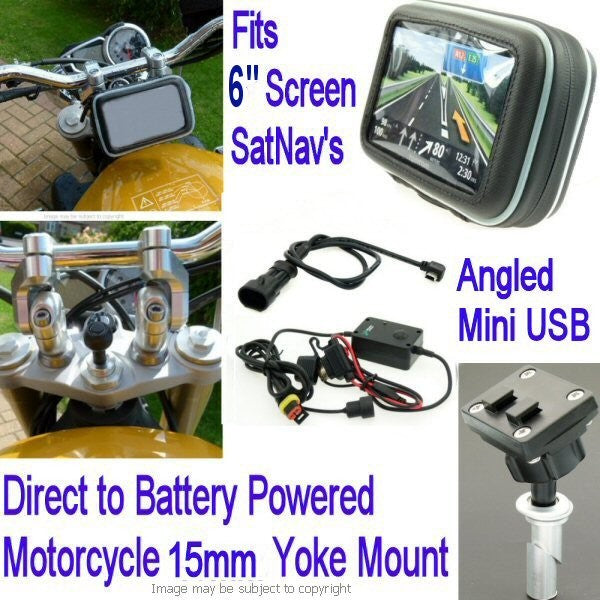6inch GPS SatNav Motorcycle Angled Mini USB Powered 15mm Yoke Mount (sku 14158)