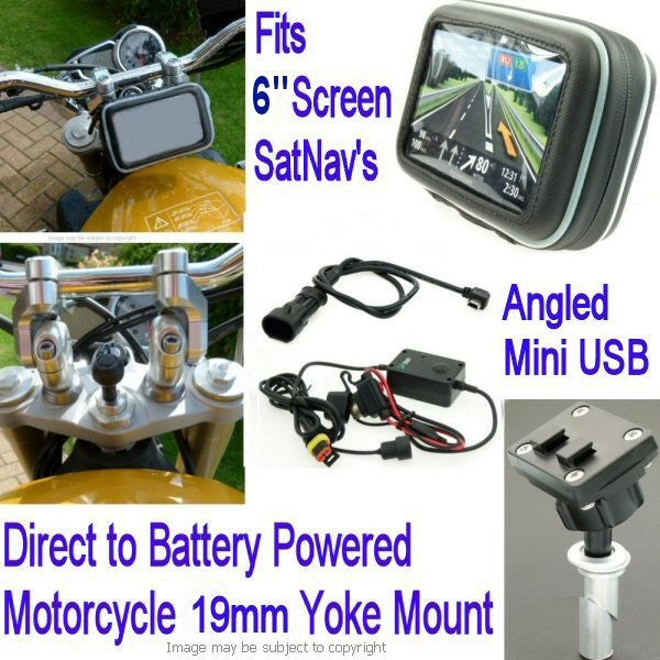 6inch GPS SatNav Motorcycle Angled Mini USB Powered 19mm Yoke Mount (sku 14160)