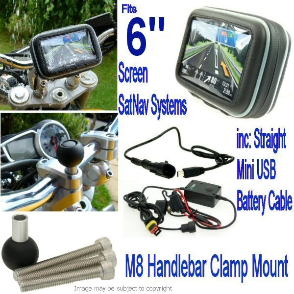 6inch SatNav Motorcycle M8 Powered Handlebar Mount - straight mini USB (sku 14167)