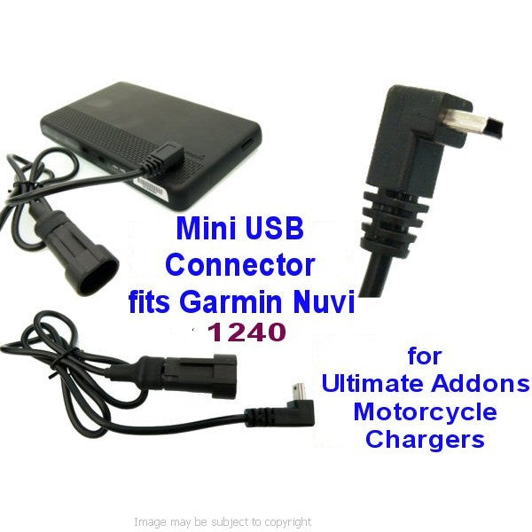 Angled Mini USB Garmin Nuvi 1240 Connector for Ultimate Addons Motorcycle Cable (sku 14348)