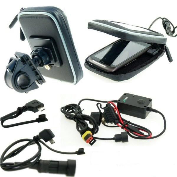 Motorcycle Cell Phone Mount Bundle with Direct to Battery Angled Micro USB Charging Cable (sku 12901)