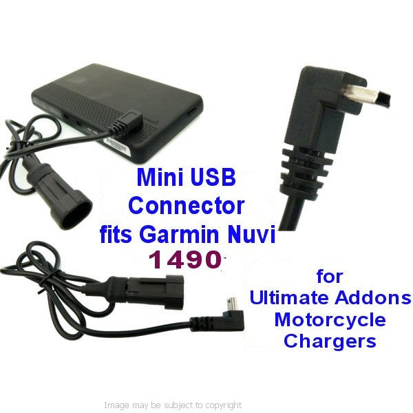 Angled Mini USB Garmin Nuvi 1490 Connector for Ultimate Addons Motorcycle Cable (sku 14347)