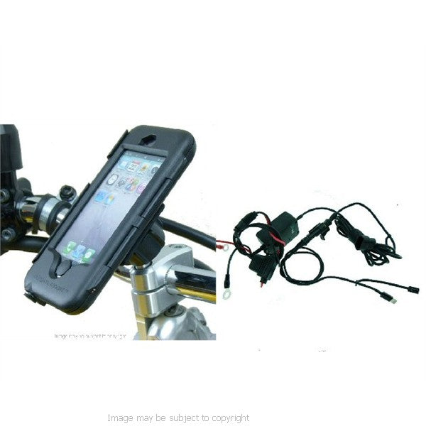 Powered iPhone 5 Waterproof M8 Motorcycle Handlebar Top Clamp Tough Case Mount (sku 16255)