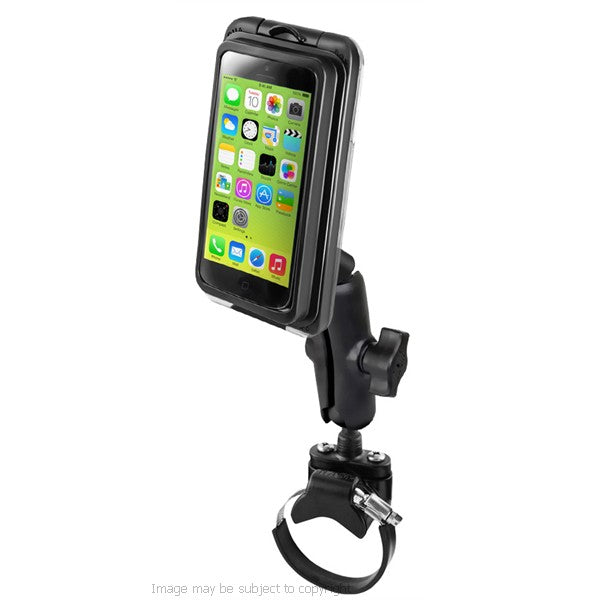 RAM AQUA BOX and RAM Combination Strap Mount with Double Socket Arm and Diamond Adapter Plate for the iPhone SE (sku 34758)