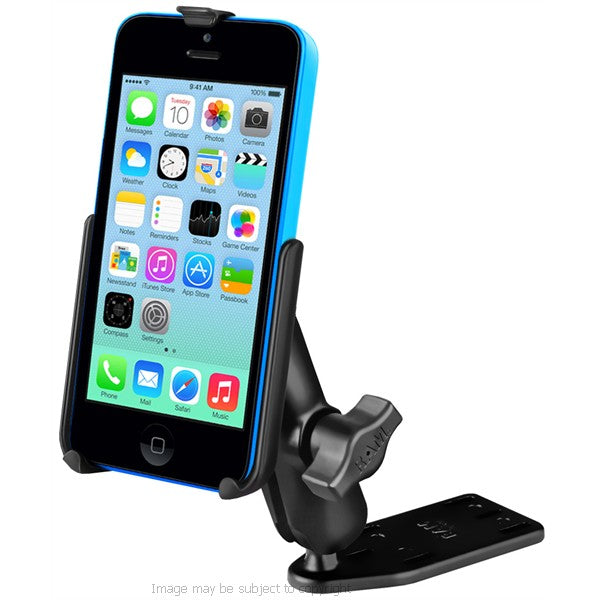 RAM iPhone 5c Custom Cradle with Diamond Base 1inch Ball, Double Socket Arm and Reservoir Cover Mount (sku 18479)
