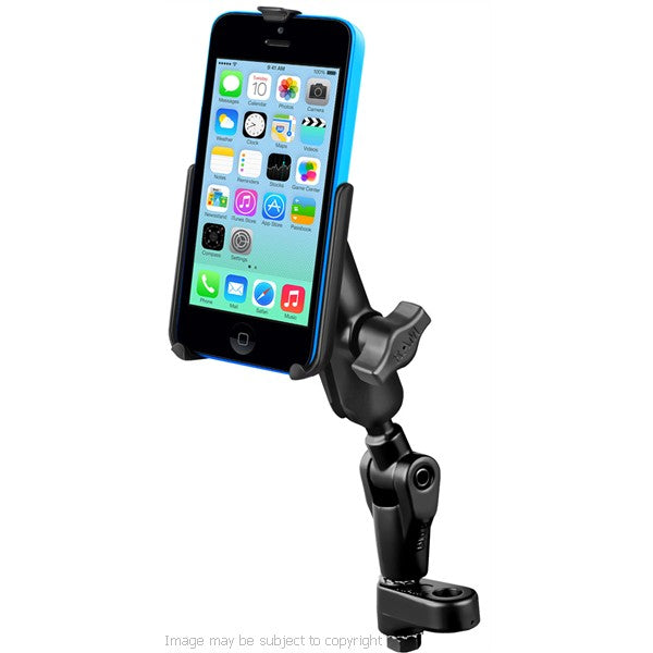 RAM iPhone 5 Custom Cradle with Diamond Base 1inch Ball, Double Socket Arm and RAM Twist and Tilt Mirror Base (sku 18480)