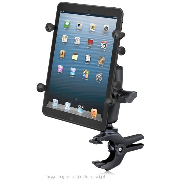 RAM Medium Tough-Clamp with Double Socket Arm &amp; Universal X-Grip 7inch Small Tablet Holder. (sku 18483)