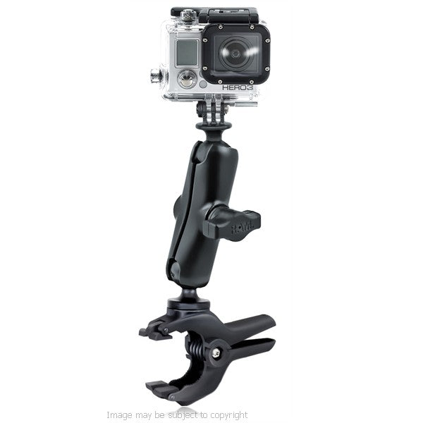 RAM Medium Tough-Clamp with Double Socket Arm and Custom GoPro Hero Adapter. (sku 18485)