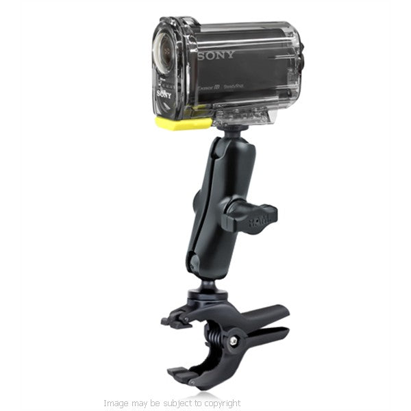 RAM Small Tough-Clamp with Double Socket Arm &amp; 1inch Ball with 1-4inch-20 thread stud Mount for Cameras (sku 18506)