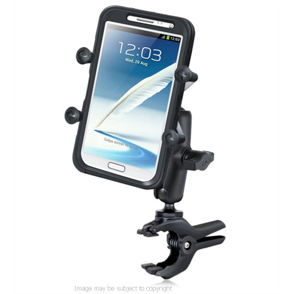 RAM Small Tough-Clamp with Double Socket Arm &amp; Universal X-Grip IV Large Phone-Phablet Holder. (sku 18509)