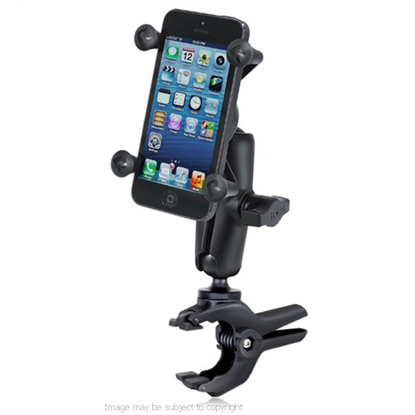 RAM Medium Tough-Clamp with Double Socket Arm &amp; Universal X-Grip Phone Holder. (sku 18488)