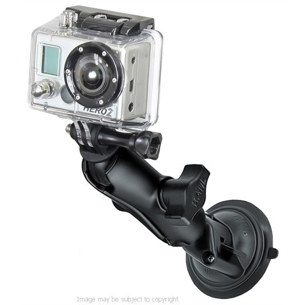 RAM Custom GoPro Hero Adapter with Double Socket Arm and Twist Lock Suction Cup Mount. (sku 18546)