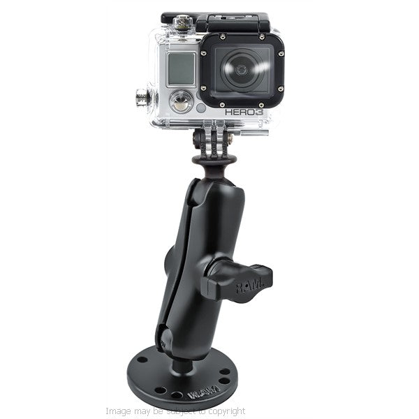 RAM GoPro Hero Adapter with Double Socket Arm and Flat Surface Mount. (sku 18548)