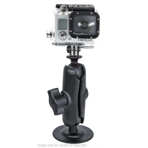 RAM GoPro Hero Adapter with Double Socket Arm and Flex Adhesive Mount. (sku 18551)