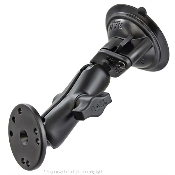 RAM EZ-ROLL'R Cradle for Apple iPad mini with Twist Lock Suction Cup,Double Socket Arm &amp; Round Base Adapter.(sku 18648)