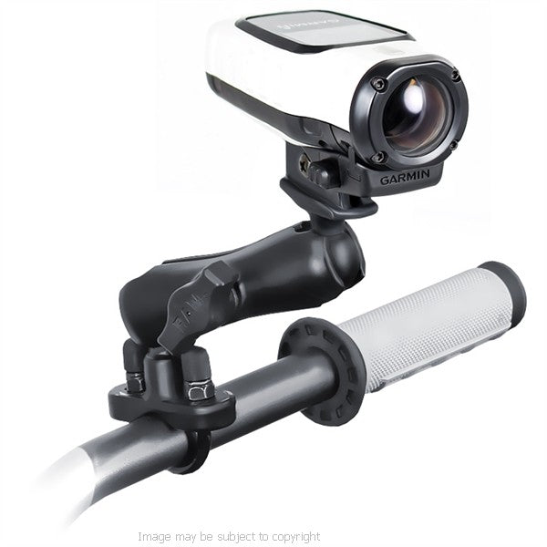 RAM Custom Garmin VIRB™ Camera Adapter with Double Socket Arm &amp; U-Bolt Handle Bar Mount. (sku 18662)