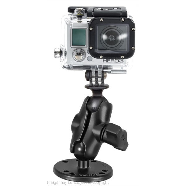 RAM GoPro Hero Adapter with Short Double Socket Arm and Flat Surface Mount. (sku 18974)