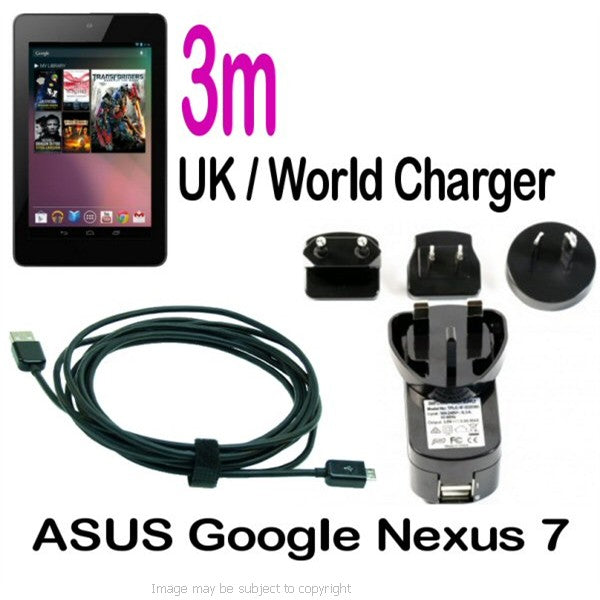 Asus Google Nexus 7 3m Mains Power Wall Charger (sku 15829)