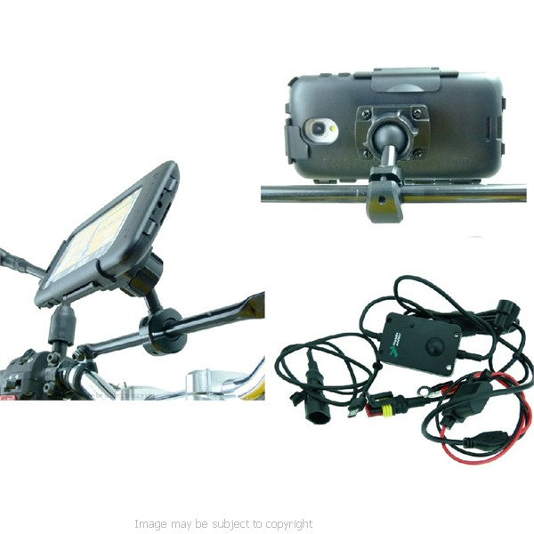 Powered Waterproof Galaxy S4 Motorcycle Bike Crossbar Rail 8-16mm Mount (sku 19008)