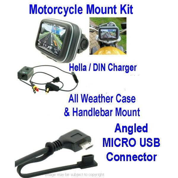SatNav GPS Bike Mount Kit for Hella - Din Socket - Angled Micro USB fitting (sku 12794)