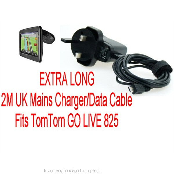 EXTRA LONG 2m UK 3 pin Mains Power Charger &amp; Sync Cable for the TomTom GO LIVE 825 (sku 11063)