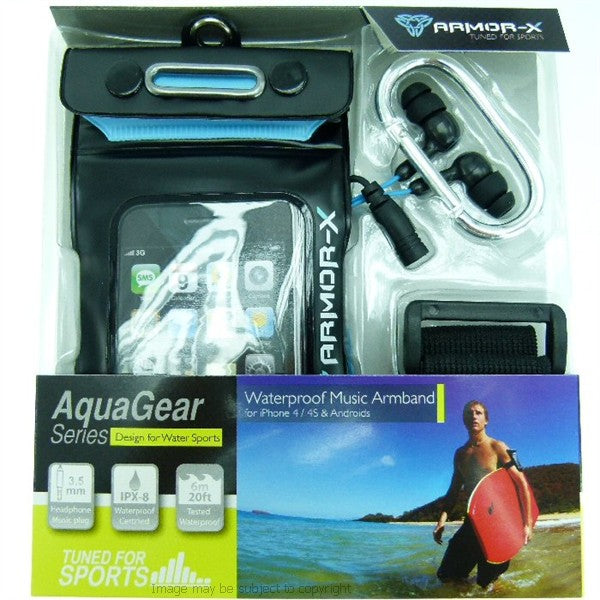Armor-X IPX8 Waterproof Sports Music Phone Armband Holder with Headphones (sku 16812)
