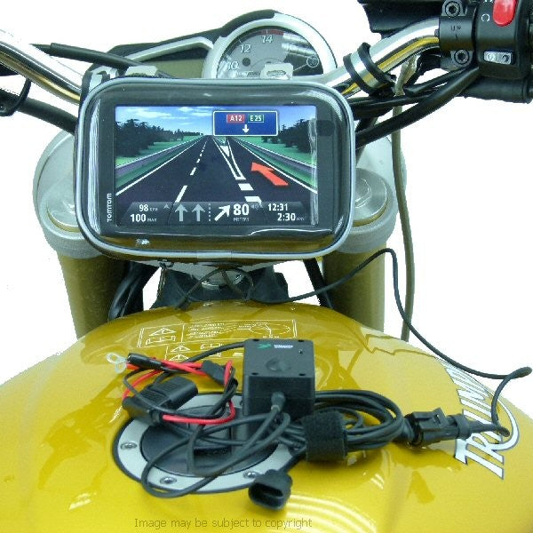 Hardwire Powered 13.3mm - 14.7mm Motorcycle Fork Stem Yoke Mount for TomTom START 60 (sku 17371)