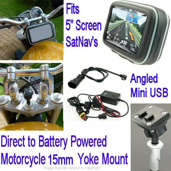 5inch GPS SatNav Motorcycle Angled Mini USB Powered 15mm Yoke Mount (sku 14053)
